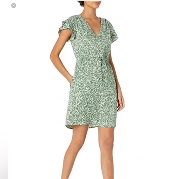 Goodthreads | Women’s Georgette Ruffle-Sleeve Mini Dress | Green Floral Small - Picture 1 of 4